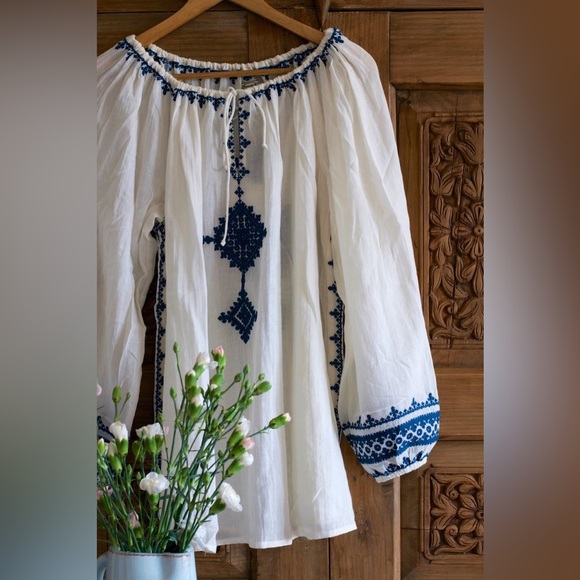 Irving & Fine Tops - Irving & Fine Cotton Boho Chic Embroidered Tunic Size Medium